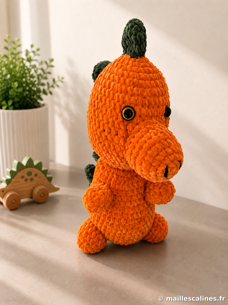 Dinosaure orange laine velours